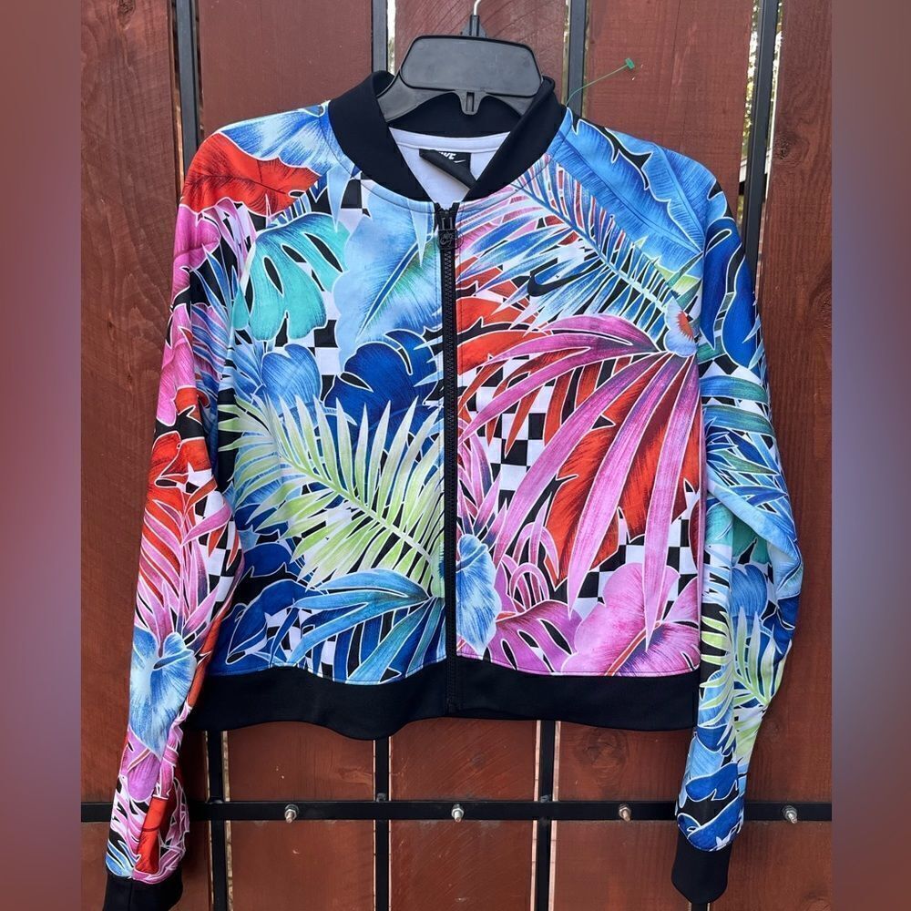 Nike Tropical Floral Print Athletic Bomber Jacket L - Picture 3 of 6
